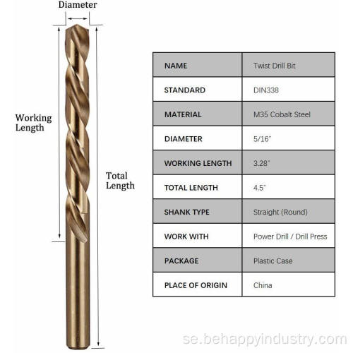 Cobalt Steel Twist Drill Bit Set of 5sts